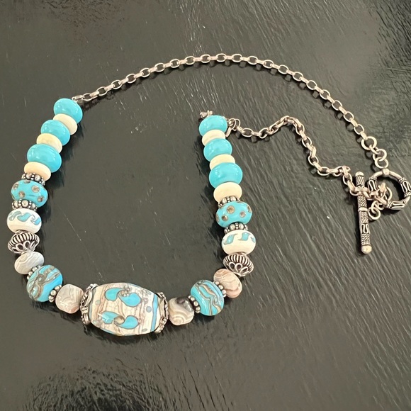 Vintage enamel painted bead silver necklace - UNIQUE! - Picture 4 of 5